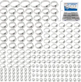 Ailbiuko 313104543527 200 Pcs Clamp Kit 304 Stainless Steel Hose Clamps Adjustable 1/4 Inch -2 6-51m