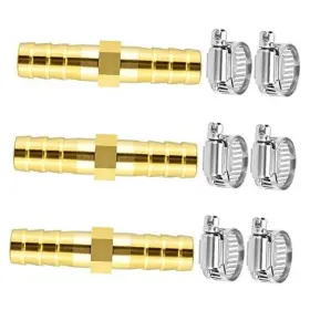 Aoobaba Usa-bbf-002 Pcs Brass Mender Hose Fitting With 6 Stainless 5/16 Inch 8mm 3 Barb Splicer