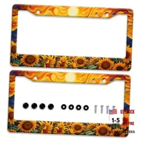 Braghrted Xcxdp-m-k-ndkn-hgojij-010012 2pcs License Plate Frame Funny Yellow Flower Sunflower Sun