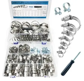 Carotupy Caro1025 221pcs Hose Clamp Assortment Kit 304 Stainless Steel Clamps Adjustable