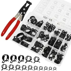 Dehh00 De-002 Spring Band Hose Clamp Assortment Kit With 100pcs Clamps Plier