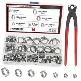 Dywishkey 659499196819 304 Stainless Steel Single Ear Hose Clamps With Pincers Kit 90 Pcs