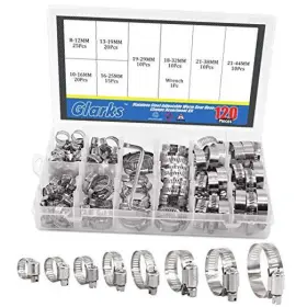 Glarks G-1729 120pcs 304 Stainless Steel Hose Clamps Assortment Kit Adjustable 8