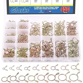 Glarks G-1806 450pcs 17 Szie 5-22mm Fuel Line Hose Clamps Tubing Spring Clips