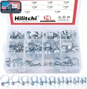 Hilitchi Hm-78 78-pc Fuel Line Hose Clamp Kit Zinc Plated Steel 7-18mm Corrosion