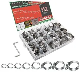 Juasky Ylb002 112pcs Hose Clamps Stainless Large Storage Box Pack 8-44mm -112pcs