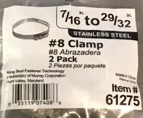 Murray 035119074086 Stainless Steel #8 Worm Drive Hose Clamps Adjustable 7/16 Inch To 29/32 Seal