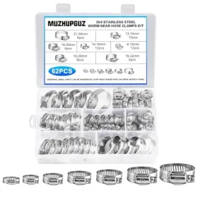 Muzhupguz 014-mzl 304 Stainless Steel Hose Clamps Assortment Kit 62pcs 1/4-2 In 6 6-38mm