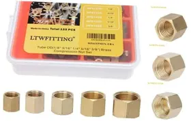 Ningbo Haishu Huaxin Yicheng Trade Co. Ltd. Hf61s5mix Assortment Kit Tube Od 1/8 Inch 3/16 1/4 5/16 3/8 Brass Compression Nut Set