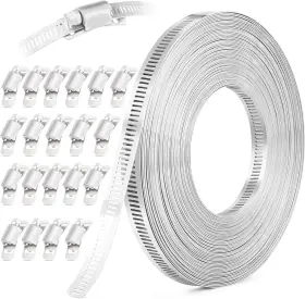 Nobrand O1120 50ft 304 Stainless Steel Hose Clamps Kit Adjustable For Pipe Duct Tube