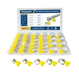 Quevaeco Wl-36pc 36pcs Key Hose Clamp Kit 8-29mm Adjustable Butterfly Clamps Stainless