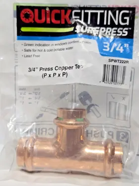 Quick Fitting Spwt222r 1 Pc 3/4 Inch Press Copper Tee X Pxpxp #spwt222r Quick Fitting Spwt222r 1 Pc 3/4 Inch Press Copper Tee X Pxpxp #spwt222r