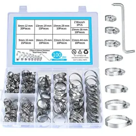 Ruglamzhip 165-mzx 100pcs Adjustable Stainless Steel Hose Clamps Assortment Kit 8-44mm Worm