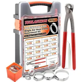 Tuolauthon Ucx1208inds 360pcs 304 Stainless Steel Single Ear Hose Clamp Assortment Kit Stepless 16