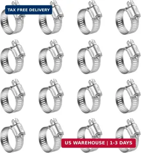 Winl 884508556494 Stainless Steel Hose Clamps - 16 Pack Worm Gear Drive Sae 10 Cl