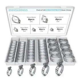 Znholdings H-2025 40-piece Hose Clamp Stainless Steel Assortment Kit Adjustable Worm Pack 40